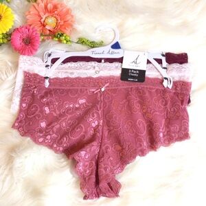 French Affair 3 Pack Floral Lace Cheeky Underwear Panty Size Large
